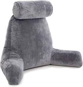 img 4 attached to Ultimate Comfort: Husband Pillow XXL Dark Grey Backrest with Arms - Exclusive Reading Pillow with Shredded Memory Foam, Luxurious Microplush Cover & Detachable Neck Roll for Unmatched Support and Bed Rest Sit Up