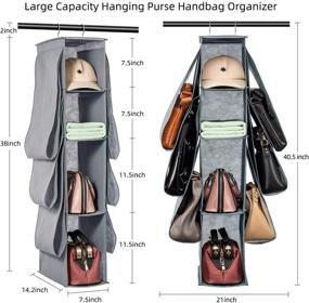 img 3 attached to Maximize Closet Space with SAVERHO Hanging Purse Organizer - 10 Compartment Handbag Storage Solution (Grey)