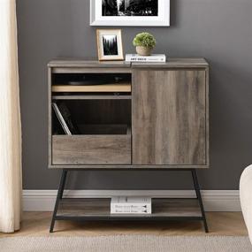 img 3 attached to 🔲 Grey Wash Modern Rectangle Sideboard with Record Player Storage Entryway Serving Storage Cabinet Doors Dining Room Console, 30-Inch