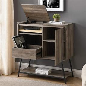 img 2 attached to 🔲 Grey Wash Modern Rectangle Sideboard with Record Player Storage Entryway Serving Storage Cabinet Doors Dining Room Console, 30-Inch