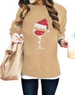 supeya women's red wine glass christmas sweatshirt - funny xmas pullover with santa hat graphic - blouse tshirt tops logo