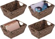 📦 mdesign dark brown woven hyacinth closet storage organizer basket bin - 4 pack for versatile kitchen, pantry, bathroom, laundry room, closets, garage organization logo