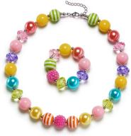 vcmart rainbow chunky bubblegum necklace and bracelet set: perfect girls' birthday gift! logo