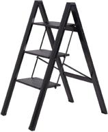 zuzhii 3-step aluminum lightweight folding step stool ladder - anti-slip, expanded pedal - 330lbs capacity - home & kitchen - black logo