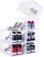 👞 clear plastic stackable shoe storage boxes - set of 6, shoe organizer with clear door, clemate shoe box for sneaker display, easy assembly, fit for us size 12 (13.8”x 9.84”x 7.1”) логотип