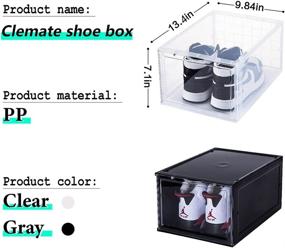 img 3 attached to 👞 Clear Plastic Stackable Shoe Storage Boxes - Set of 6, Shoe Organizer with Clear Door, Clemate Shoe Box for Sneaker Display, Easy Assembly, Fit for US Size 12 (13.8”x 9.84”x 7.1”)