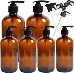 img 4 attached to 🧴 Youngever Empty Glass Pump Bottles - 6 Pack, Refillable Soap Dispenser Set with 2 x 16 Ounce and 4 x 8 Ounce Amber Bottles