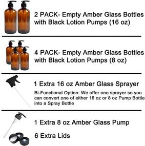 img 2 attached to 🧴 Youngever Empty Glass Pump Bottles - 6 Pack, Refillable Soap Dispenser Set with 2 x 16 Ounce and 4 x 8 Ounce Amber Bottles