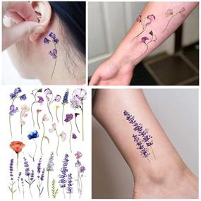 img 3 attached to 🌸 Stunning COKTAK 6-Piece 3D Flower Rose Temporary Tattoos: Sexy Body Art with Lavender Black Geometric Watercolor Tattoo for Women & Girls