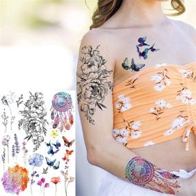 img 1 attached to 🌸 Stunning COKTAK 6-Piece 3D Flower Rose Temporary Tattoos: Sexy Body Art with Lavender Black Geometric Watercolor Tattoo for Women & Girls