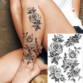 img 2 attached to 🌸 Stunning COKTAK 6-Piece 3D Flower Rose Temporary Tattoos: Sexy Body Art with Lavender Black Geometric Watercolor Tattoo for Women & Girls
