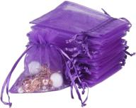 yql 100pcs 3x4inch purple sheer organza bags | mini organza drawstring bags for jewelry, wedding, party, valentine's gift | mesh candy pouches logo