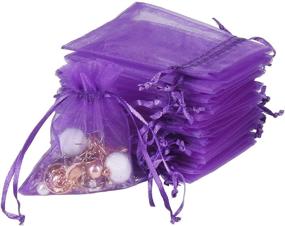 img 4 attached to YQL 100PCS 3x4inch Purple Sheer Organza Bags | Mini Organza Drawstring Bags for Jewelry, Wedding, Party, Valentine's Gift | Mesh Candy Pouches