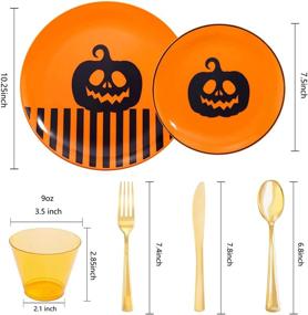 img 2 attached to 🦃 150PCS Thanksgiving Pumpkin Plastic Plates - Pumpkin Party Plates Set with 25 Orange and Black Plastic Plates, Orange Cups, and Gold Plastic Cutlery - Perfect Thanksgiving Party Supplies
