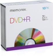 📀 10-pack slim case memorex 16x dvd+r with 4.7gb storage capacity logo