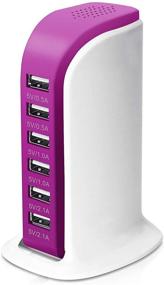 img 4 attached to 🔌 6-Port USB Wall Charger Desktop Charging Station: Quick Charge 2.1, Rose Red - Compatible with Phones, Tablets, Smartphones and More