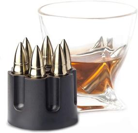 img 1 attached to 🥃 Large Laser Engraved Whiskey Stones – Set of 6 Stainless Steel Silver Bullet Chilling Rocks with Revolver Barrel Base – Reusable Ice Cubes, Chillers for Father's Day, Military Man – Perfect Birthday Gift