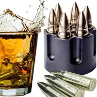 🥃 large laser engraved whiskey stones – set of 6 stainless steel silver bullet chilling rocks with revolver barrel base – reusable ice cubes, chillers for father's day, military man – perfect birthday gift logo