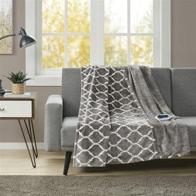 img 3 attached to 🔌 Beautyrest Plush Electric Throw Blanket - Secure Comfort Technology - Oversized 60x70 - Ogee Pattern in White - Cozy Soft Microlight - 3-Setting Heat Controller - Grey