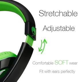 img 2 attached to 🎧 Rockpapa Adjustable On-Ear Stereo Headphones for Adults, Kids, Teens - Heavy Deep Bass, Compatible with MP3/4 DVD Smartphones Laptop Tablet - Suitable for Car and Airplane - Stylish Black-Green Design