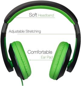 img 3 attached to 🎧 Rockpapa Adjustable On-Ear Stereo Headphones for Adults, Kids, Teens - Heavy Deep Bass, Compatible with MP3/4 DVD Smartphones Laptop Tablet - Suitable for Car and Airplane - Stylish Black-Green Design