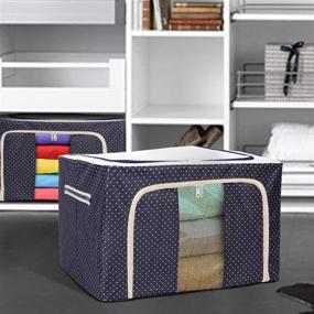 img 2 attached to 📦 F.P.L Oxford Cloth Steel Frame Storage Box - Foldable Clothing Storage Bin Organizer for Clothes, Blankets, and Comforters (66L, Navy Blue Set of 2)