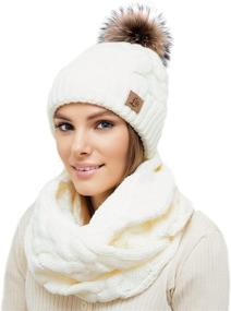 img 4 attached to Cute Warm Winter Knit Pom Beanie Hat and Infinity Scarf Set for Women with Soft and Cozy Scarves