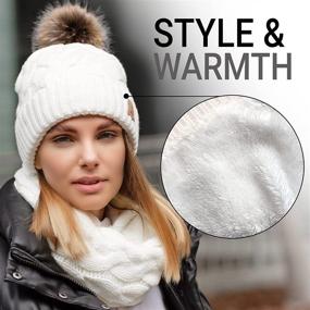 img 3 attached to Cute Warm Winter Knit Pom Beanie Hat and Infinity Scarf Set for Women with Soft and Cozy Scarves