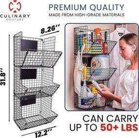 img 3 attached to 🍎 Premium 3 Tier Hanging Wire Basket for Fruit and Pantry Organization - Wall Mounted Storage Bins with Adjustable Chalkboards, S-Hooks - Heavy Duty Iron Metal - Gift Box Included (Black)