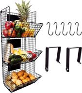 🍎 premium 3 tier hanging wire basket for fruit and pantry organization - wall mounted storage bins with adjustable chalkboards, s-hooks - heavy duty iron metal - gift box included (black) logo
