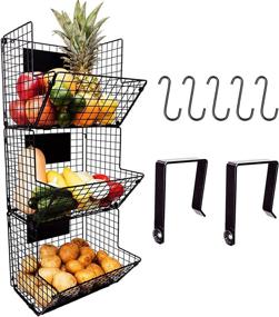 img 4 attached to 🍎 Premium 3 Tier Hanging Wire Basket for Fruit and Pantry Organization - Wall Mounted Storage Bins with Adjustable Chalkboards, S-Hooks - Heavy Duty Iron Metal - Gift Box Included (Black)