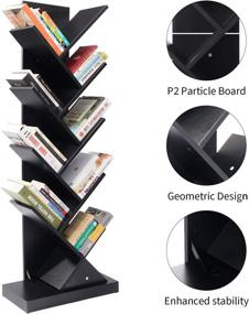 img 2 attached to 📚 Modern Black Tall Narrow Wood Bookshelf: Open Tree-Style Bookcase for Books and Decor, Wooden Book Shelf with Modern Design