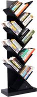 📚 modern black tall narrow wood bookshelf: open tree-style bookcase for books and decor, wooden book shelf with modern design logo