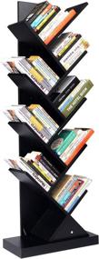 img 4 attached to 📚 Modern Black Tall Narrow Wood Bookshelf: Open Tree-Style Bookcase for Books and Decor, Wooden Book Shelf with Modern Design