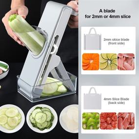 img 2 attached to 🥕 Safe Mandoline Slicer: Efficient Vegetable Chopper with Multi Blades, Container, and Adjustable Thickness for Kitchen - Cut, Grate, Slice Veggies, Fruits, Meat, and More!