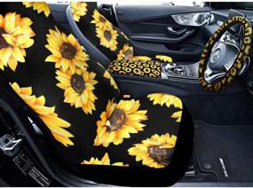 img 2 attached to 🌻 Premium Universal Sunflower Car Accessories Set: Front Seat Covers, Steering Wheel Cover, Vent Decor, Console Armrest Pad (Black & Yellow)