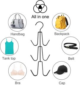 img 1 attached to 👜 Enhanced Metal Purse Handbag Hangers 2-Pack - Space Saving Closet Organizers for Purses, Handbags, Backpacks, Tank Tops, Belts - Black
