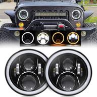 🔦 haitzu black 7 inch led headlights - compatible with jeep wrangler jk hummer h1 h2 - halo with turn light & drl - h6024 replacement - includes h4-h13 adaptor (pack of 2) logo