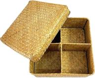 📦 misnine rectangular woven seagrass storage basket: water hyacinth home organizer bins for natural organization (brown/square with lid) logo