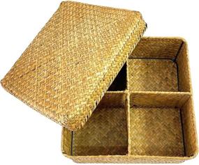 img 4 attached to 📦 MISNINE Rectangular Woven Seagrass Storage Basket: Water Hyacinth Home Organizer Bins for Natural Organization (Brown/Square with Lid)