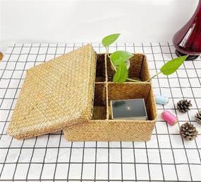 img 2 attached to 📦 MISNINE Rectangular Woven Seagrass Storage Basket: Water Hyacinth Home Organizer Bins for Natural Organization (Brown/Square with Lid)