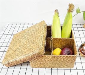 img 3 attached to 📦 MISNINE Rectangular Woven Seagrass Storage Basket: Water Hyacinth Home Organizer Bins for Natural Organization (Brown/Square with Lid)