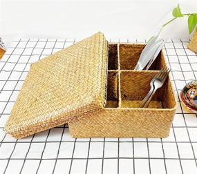 img 1 attached to 📦 MISNINE Rectangular Woven Seagrass Storage Basket: Water Hyacinth Home Organizer Bins for Natural Organization (Brown/Square with Lid)