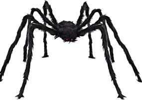 img 4 attached to 🕷️ 6.6Ft Giant Halloween Spider Decorations for Outdoor and Indoor Use - Scary and Hairy Halloween Decor Spiders for Party Decorations. 79'' Realistic Black Spider for Yard and Garden Creepy Decor.
