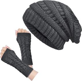 img 4 attached to Winter Warmth Ultimate Bundle: Loritta Womens Beanie Hats and Fingerless Gloves Set - Chunky Soft Stretch Cable Knit - Perfect Gifts!