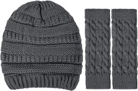 img 1 attached to Winter Warmth Ultimate Bundle: Loritta Womens Beanie Hats and Fingerless Gloves Set - Chunky Soft Stretch Cable Knit - Perfect Gifts!