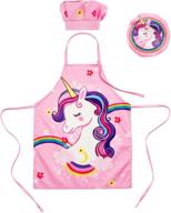 🦄 kids chef hat and apron set for cooking and baking, pink unicorn design логотип