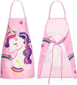img 3 attached to 🦄 Kids Chef Hat and Apron Set for Cooking and Baking, Pink Unicorn Design