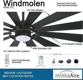 img 3 attached to 🌀 Minka Aire F870L-TCL Windmolen: 65" Smart Ceiling Fan with Light Kit, Textured Coal Finish