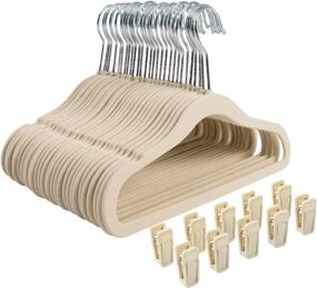 img 4 attached to Finnhomy Non-Slip Velvet Hangers 30-Pack with Finger Clips for Baby and Kids, Beige